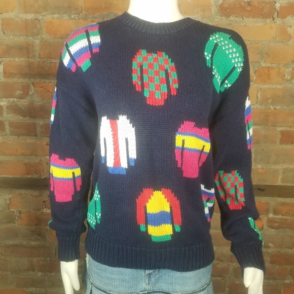 Vintage Sweaters - SOLD Vintage Women's Sweater Black w/Multicolor